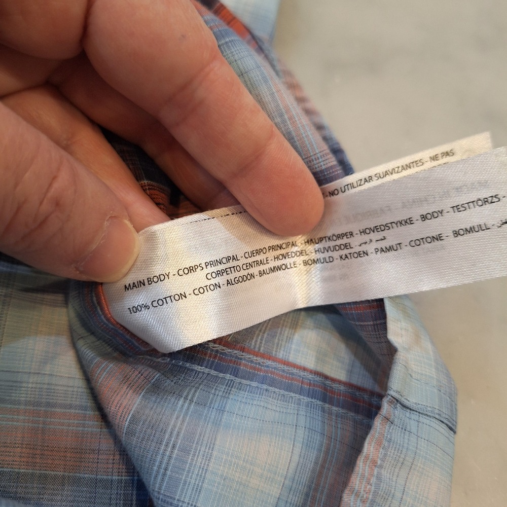 Ariat‎ Buttondown Shirt Mens Lg Blue Orange Plaid Wrinkle Free Western Flip Cuff - Picture 7 of 9